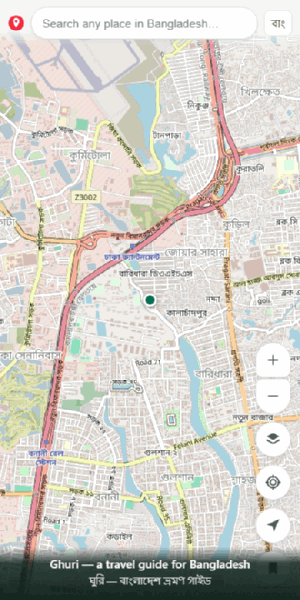 A recording of Ghuri: searching for Cox's Bazar, viewing the ten-day weather, the travel route, places to stay, and the coloured district map.